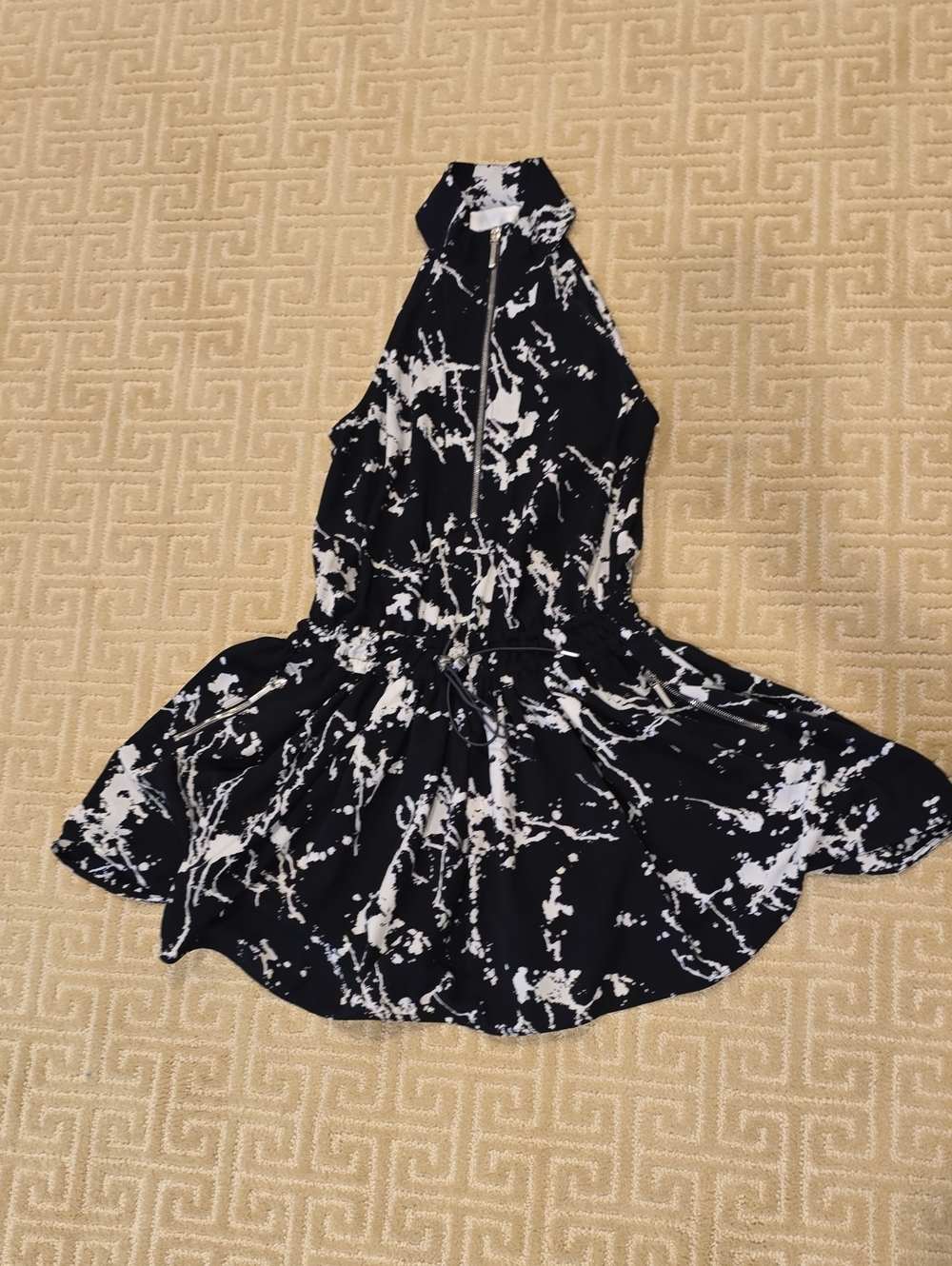 Zimmermann Black & White Halter Dress with Marble Print, Size 2